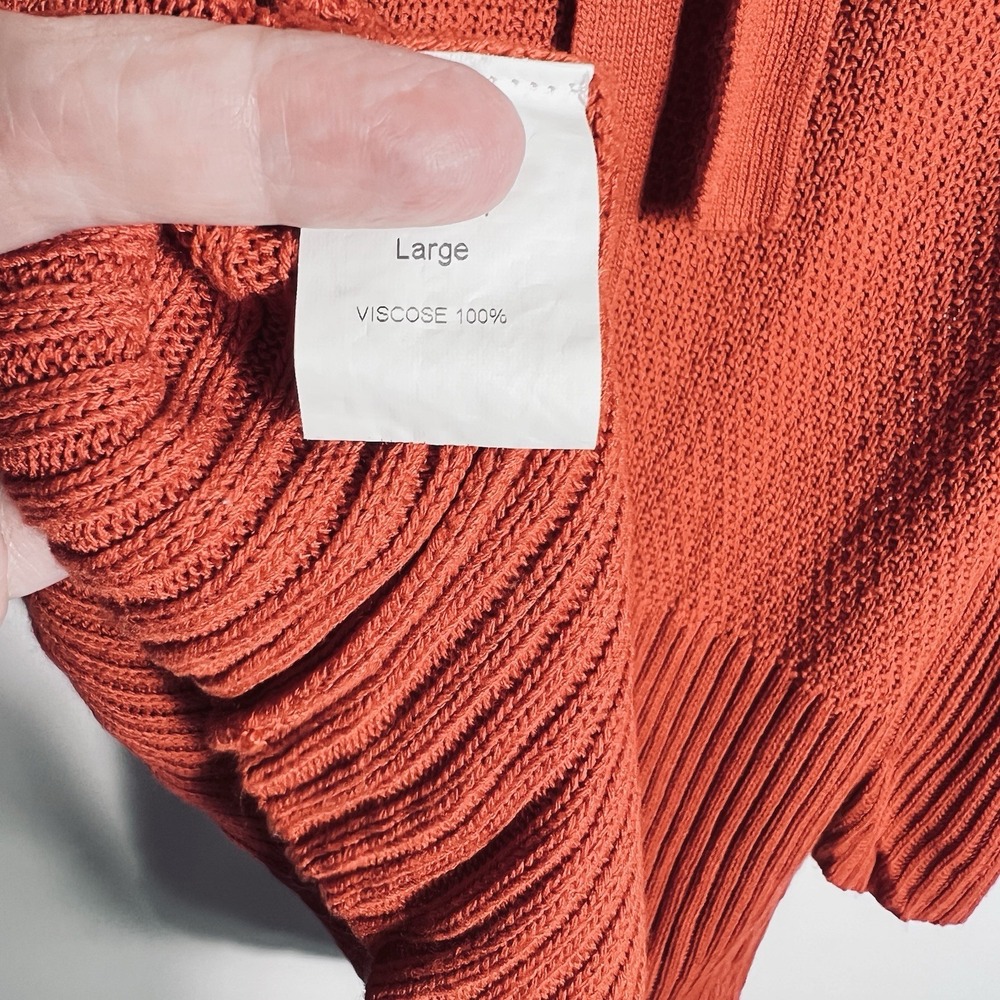 Burnt Orange Knit Tunic Sweater Women's Large Tie Front Ribbed Hem Boho - Picture 3 of 4
